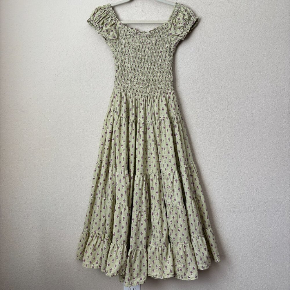 Smocked Floral Maxi Dress in Light Green - Picture 7 of 11